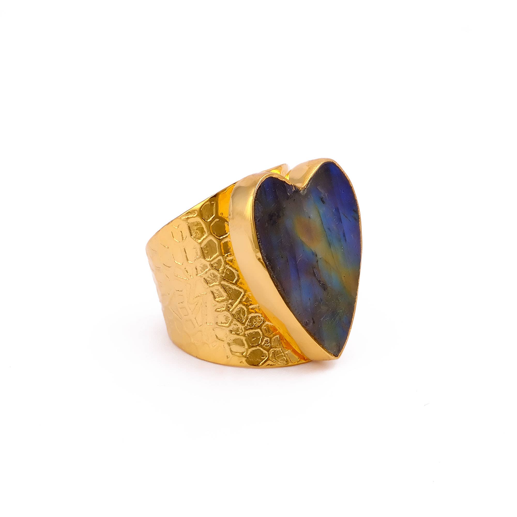 El Joyero - Vente Bague avec plusieurs pierres - Bague Cœur Irisée en Labradorite Ajustable et Faite Main