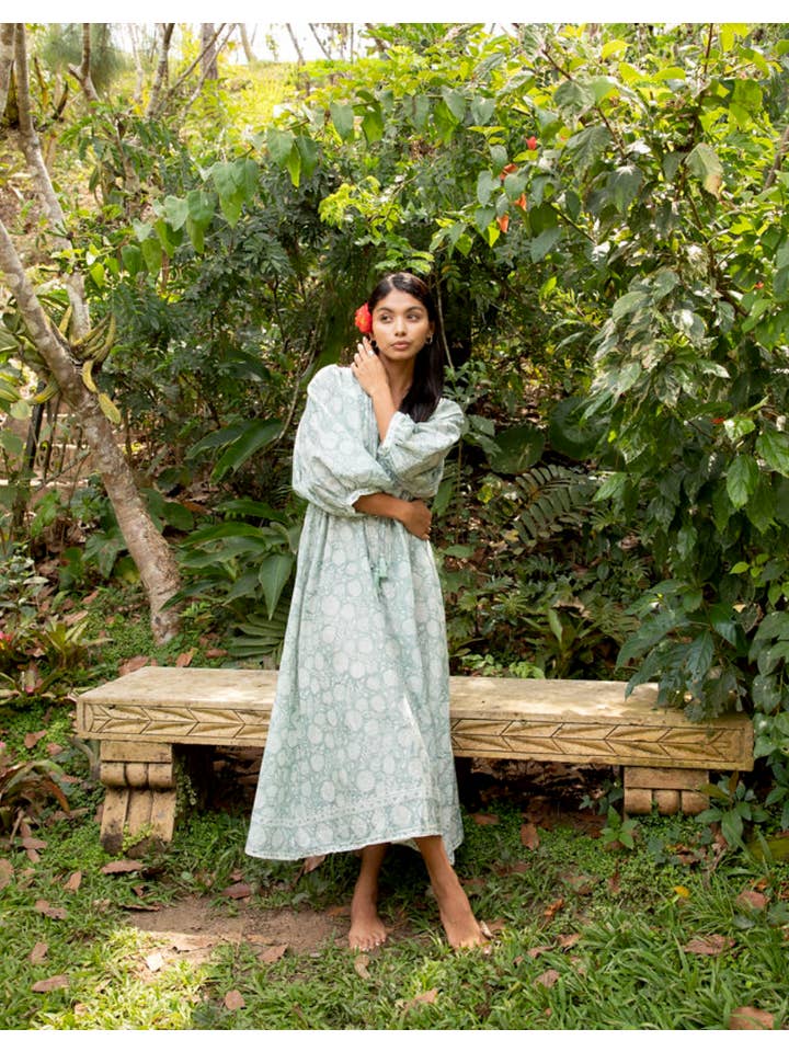 The Fox and The Mermaid - Venta al por mayor Vestido - Mujer - Vestido de Algodón con Estampado en Bloque y Cordón (Indra)5