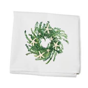 starfish wreath flour sack towel for wholesale by Tina Labadini Designs