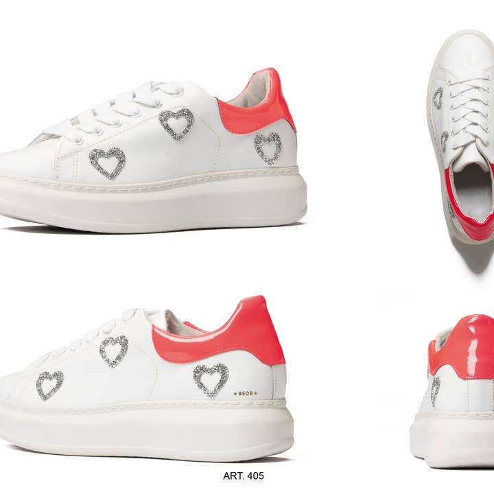 Women's Shoe Art 405 Silver and Red Hearts for wholesale by BSDB Deluxebrand