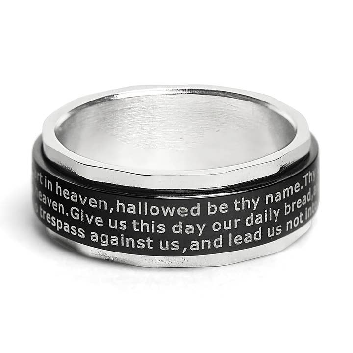 WJW - Wholesale Band/Stacked Ring - Highly Polished Stainless Steel Lord's Prayer Spinner Center Ring1