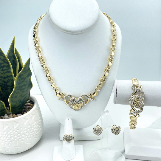 Luxus Accessories – wholesale Jewellery set – 18k Gold Filled "I Love You" CZ Heart Charms, XoXo and Teddy Bear Linked Chain Set4