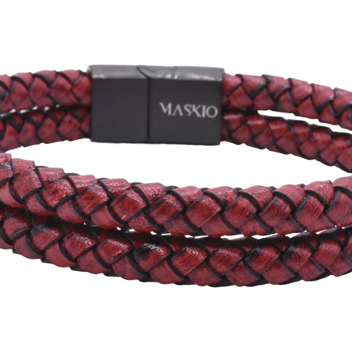 Maskio Red leather double rope bracelet for wholesale by Maskio