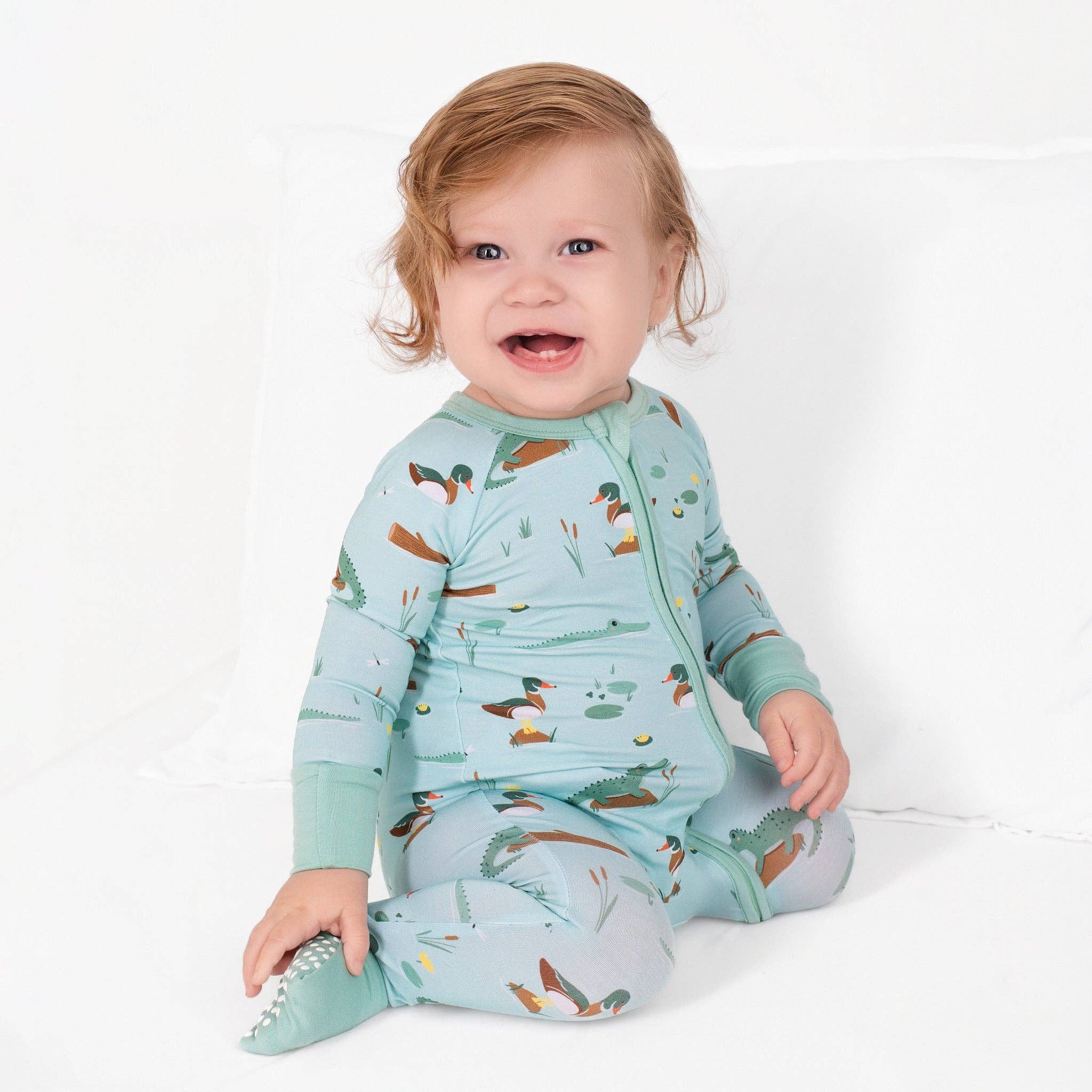 Pearls & Pelicans - Wholesale Jumpsuit - Baby - Bayou Buddies Bamboo Zip-Up3
