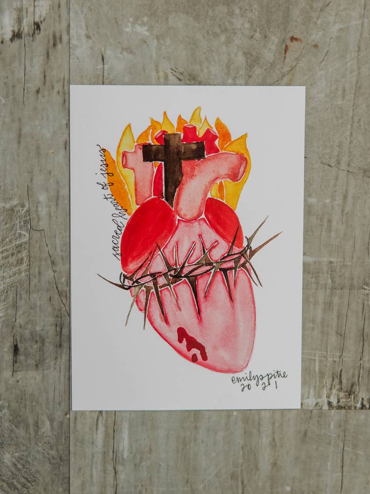 Sacred Heart of Jesus - 5x7 Print for wholesale by Emily S Pitre Art