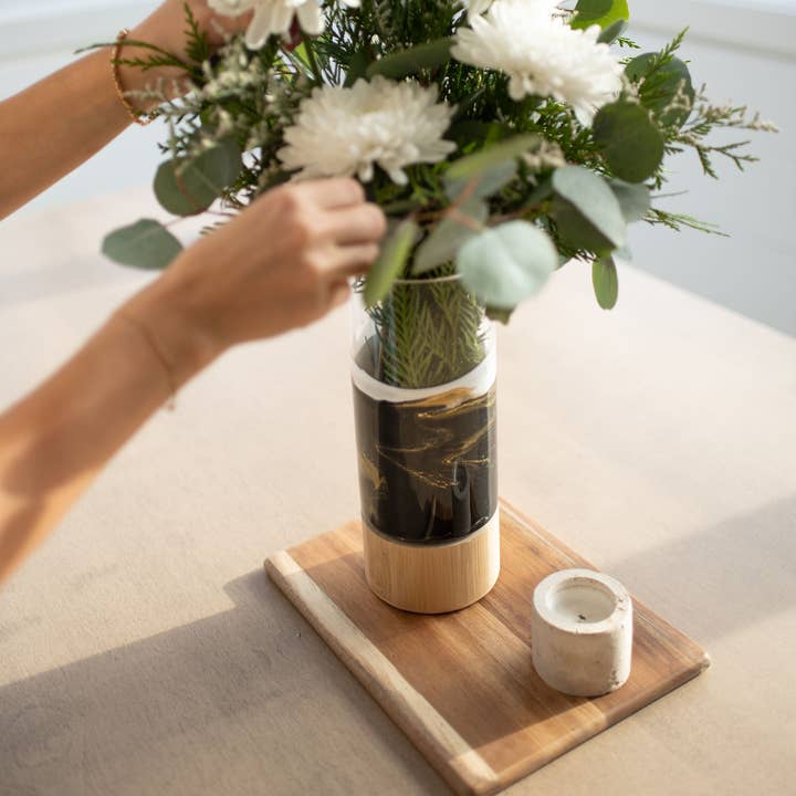 Lynn & Liana Designs - Wholesale Vase - NEW!!! Resin Accented Vase with Bamboo Base (NO TARIFFS)10