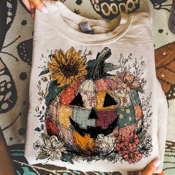 Preppy Floral Pumpkin T-shirt, Floral Patchwork Sweatshirt for wholesale by NVC Ecommerce LLC