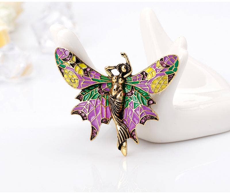 Colorful Vintage Enamel Fairy - Winged Brooch for wholesale on Faire1