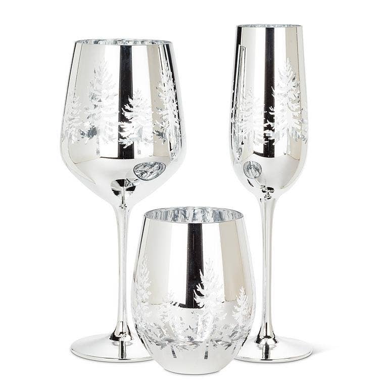 Abbott – wholesale Wine glass – Winter Trees Stemless Wine Glass - Silver - 4.5"H(18oz)1