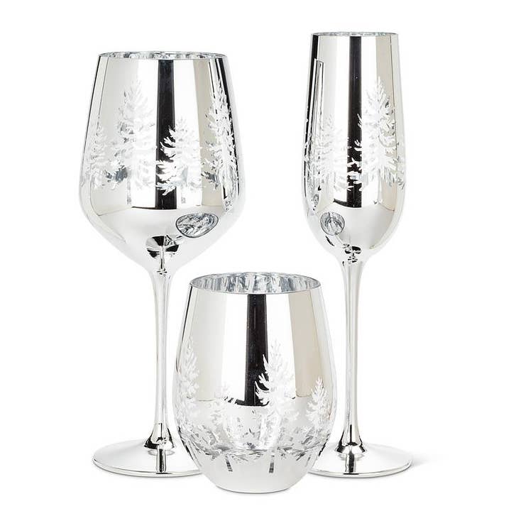 Abbott – wholesale Wine glass – Winter Trees Stemless Wine Glass - Silver - 4.5"H(18oz)1