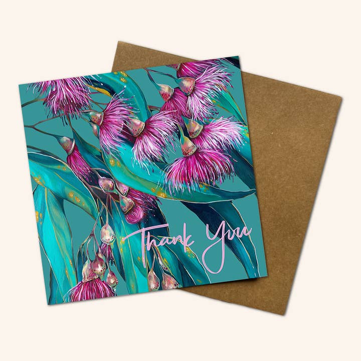 'Candy Blossoms' Thank you greeting card for wholesale by Jess Hutchison Art