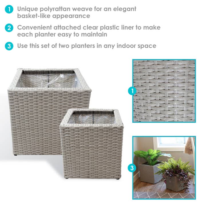 Sunnydaze Decor - Wholesale Plant Pot - Polyrattan Indoor Square Planter - Gray - 11 in, 14 in2