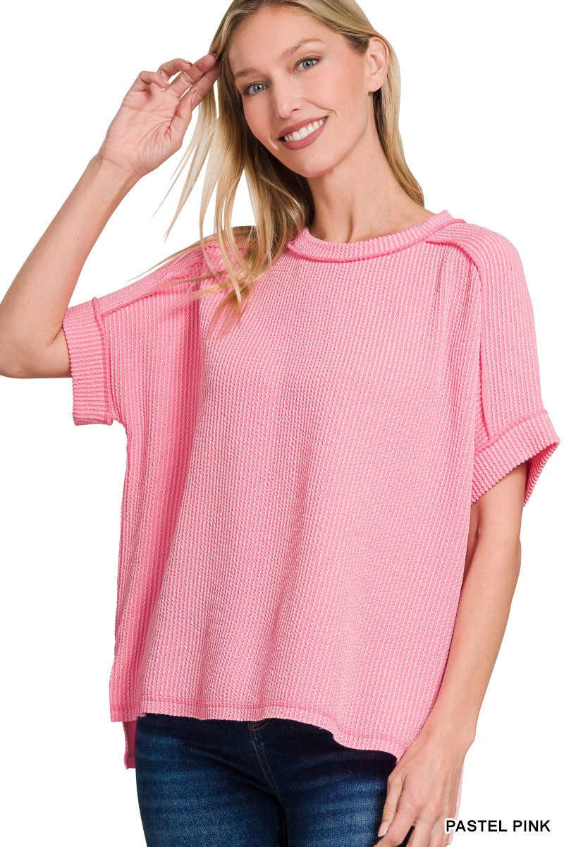 42POPS – wholesale Stickad topp - Dam – .Corded Rib Kortärmad Topp med Rå Kant29