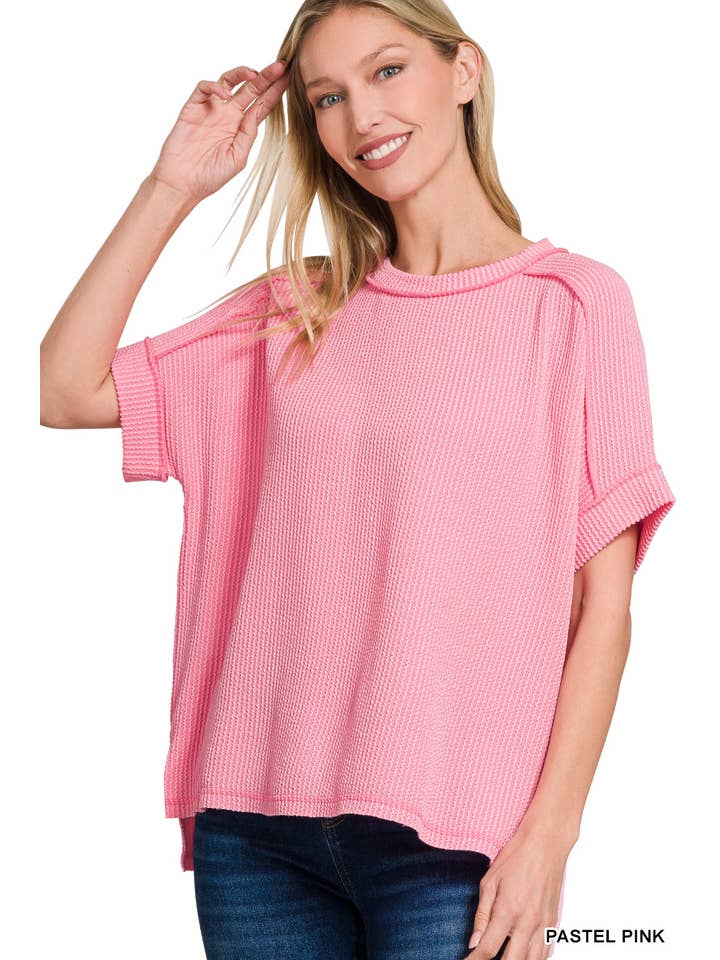 42POPS – wholesale Stickad topp - Dam – .Corded Rib Kortärmad Topp med Rå Kant29