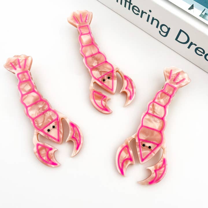 Playful Pink Lobster Acetate Animal Alligator Hair Clip for wholesale on Faire5