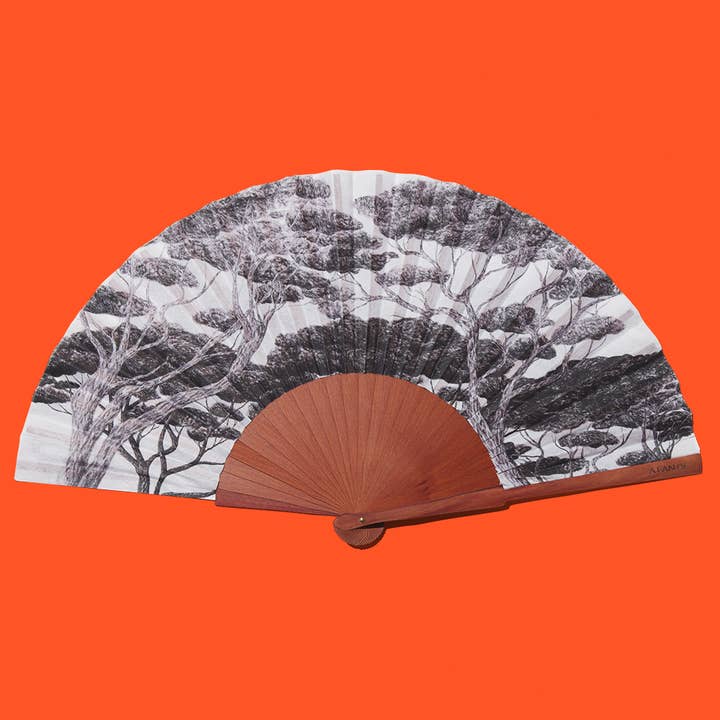 A FAN OF - Wholesale Handheld Folding Fan - CHARCOAL FOREST Fan - Maxi - Black and white0
