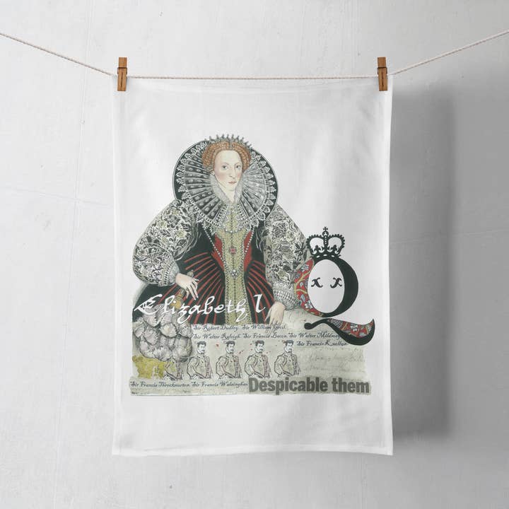 Queen Elizabeth Tea Towel for wholesale by Dead Queens Style