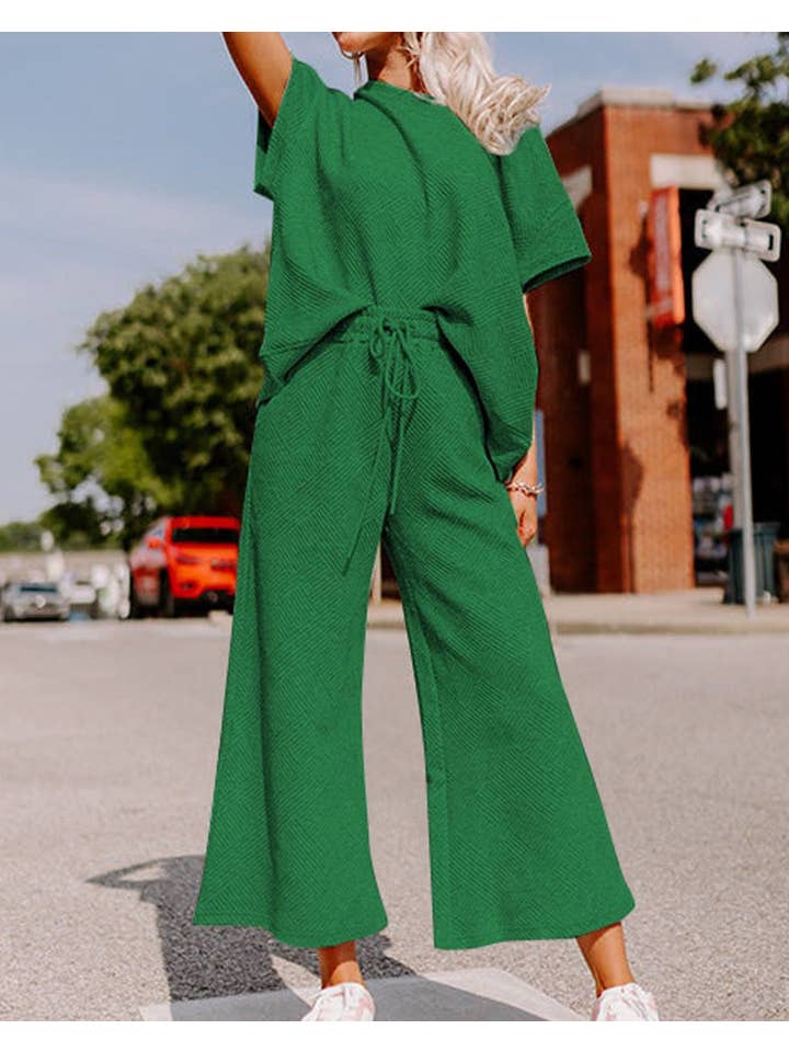 PRETTY BASH - Wholesale Lounge Set - Women's - Textured Top and Pants Set