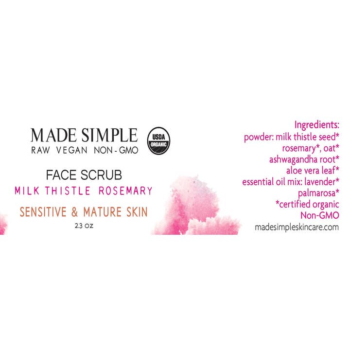 Made Simple Skin Care - Vente Exfoliants/Gommages visage - Gommage au Chardon-Marie et Romarin pour Peaux Matures - Bio & Végan6