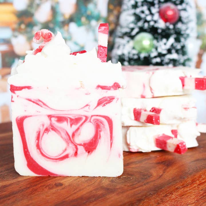 Limited Edition Seasonal Candy Cane Christmas Soap Bar for wholesale by New York’s Bathhouse