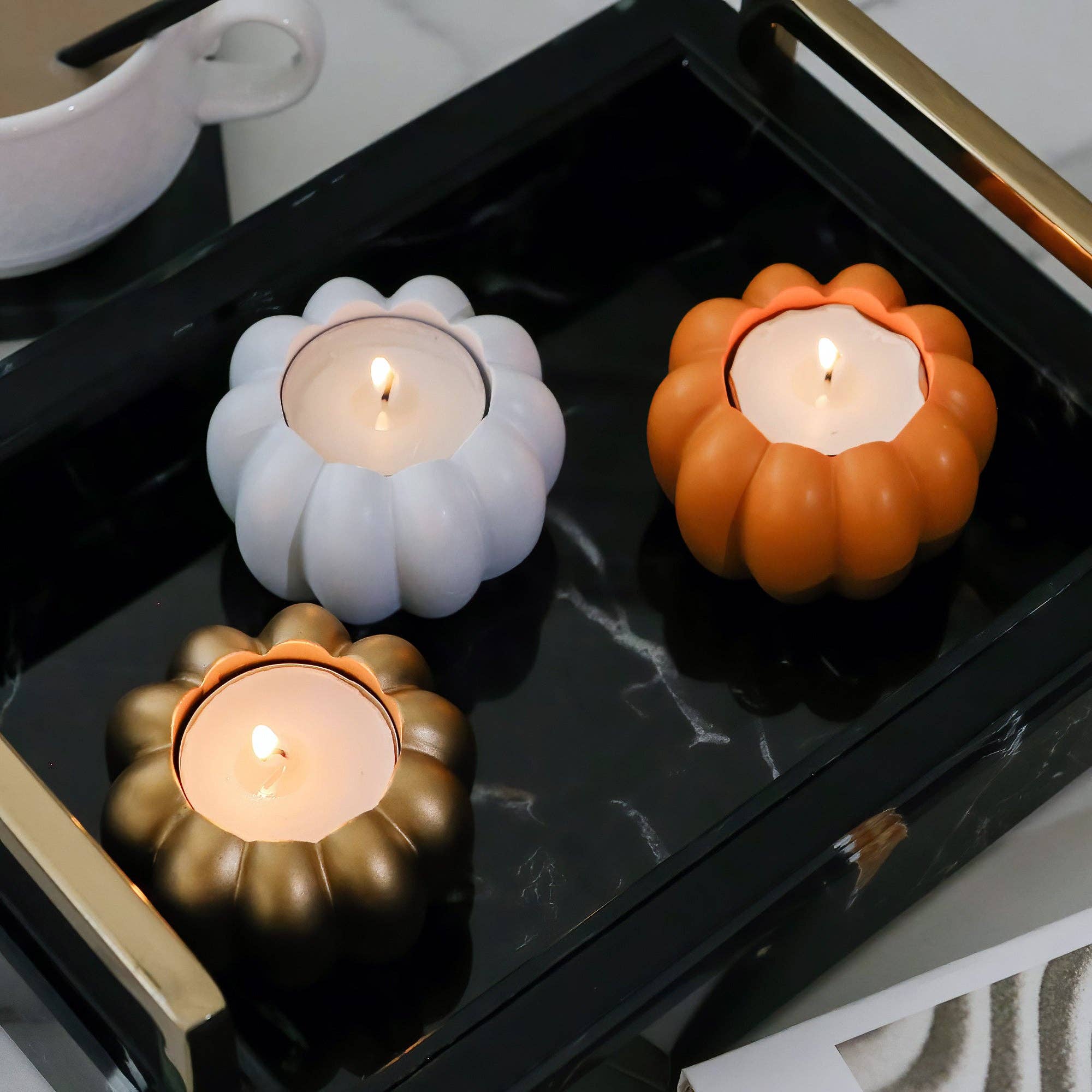 Kate Aspen - Wholesale Candle Holder - 2-in-1 Pumpkin Tealight/Candlestick Holder (Set of 6) - White6