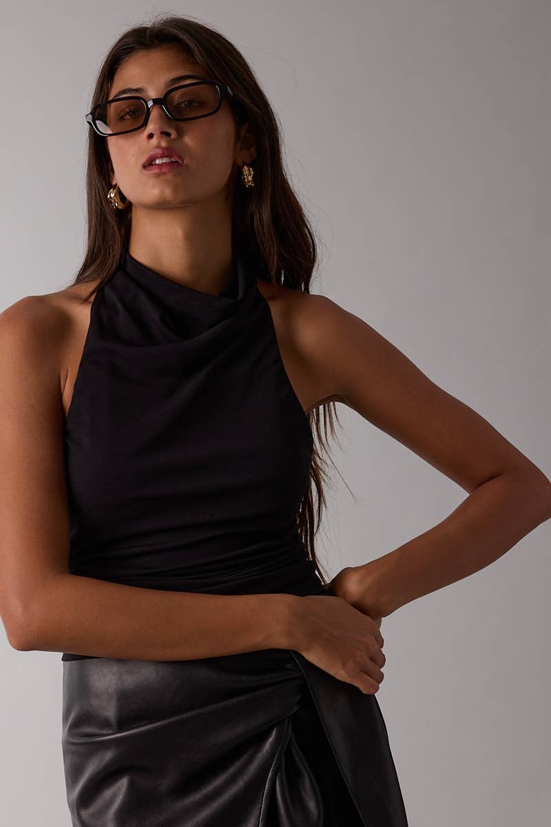 Sky to Moon - Wholesale Tank Top - Women's - NYLON SOLID COLOR COWL NECK OPEN BACK TOP9