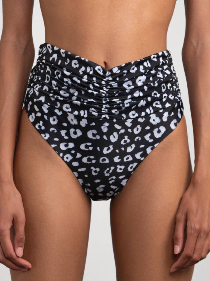 Schwarzer Slip mit Leopardenmuster und hoher Taille und Rüschen für den Großhandel von Flavia Valentini