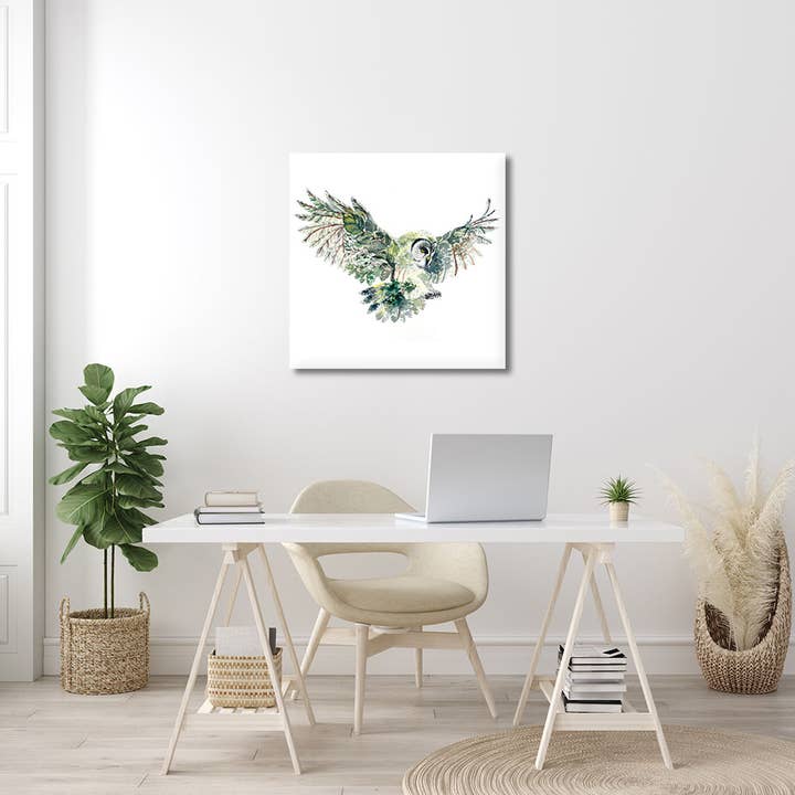 TopCanvas – wholesale Art print – Flying Owl With Trees And Leaves Double Exposure Canvas4
