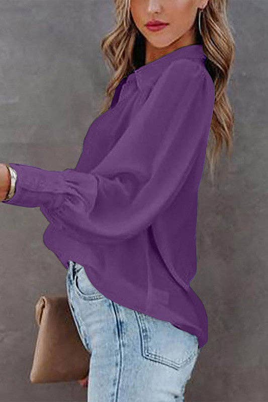 Aria Romance - Wholesale Blouse - Women's - Lantern Sleeve Pleated Collar Shirt8
