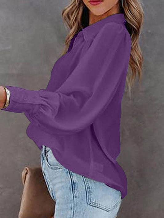 Aria Romance - Wholesale Blouse - Women's - Lantern Sleeve Pleated Collar Shirt8