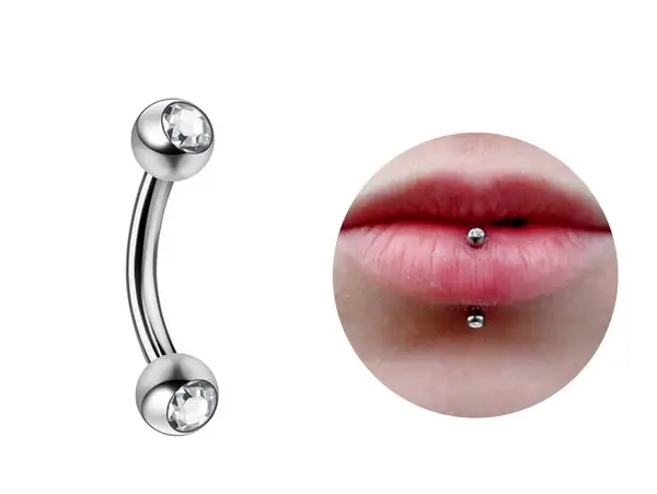 Bodytrend - Wholesale Lip Ring - TITANIUM-Lip Stud Vertical Labret Piercing with CZ Gem Ball2