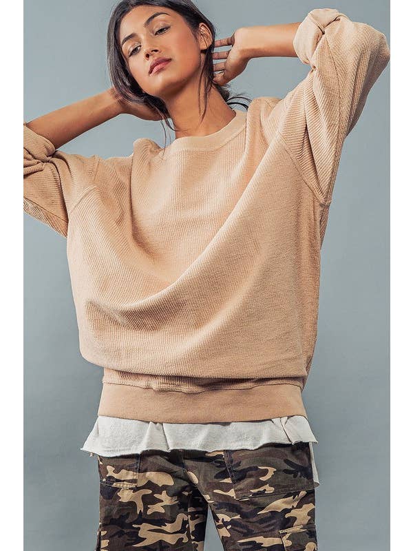 Urban Daizy - Wholesale Sweatshirt - Women's - Oversized Vintage Wash Ribbed Cotton Sweater