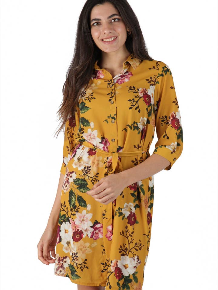 Floral Print Mustard Tunic for wholesale by Marina Kaneva