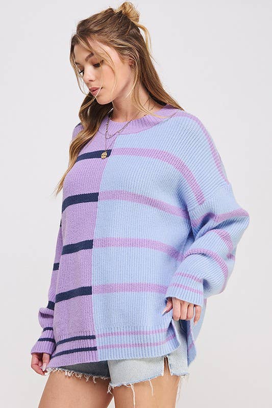 JADE BY JANE - Wholesale Tunic Sweater - Women's - LONG SLEEVE ROUND NECK STRIPED COLOR BLOCK SWEATER8