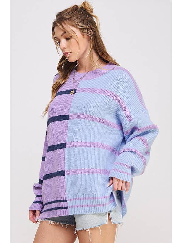 JADE BY JANE - Wholesale Tunic Sweater - Women's - LONG SLEEVE ROUND NECK STRIPED COLOR BLOCK SWEATER8