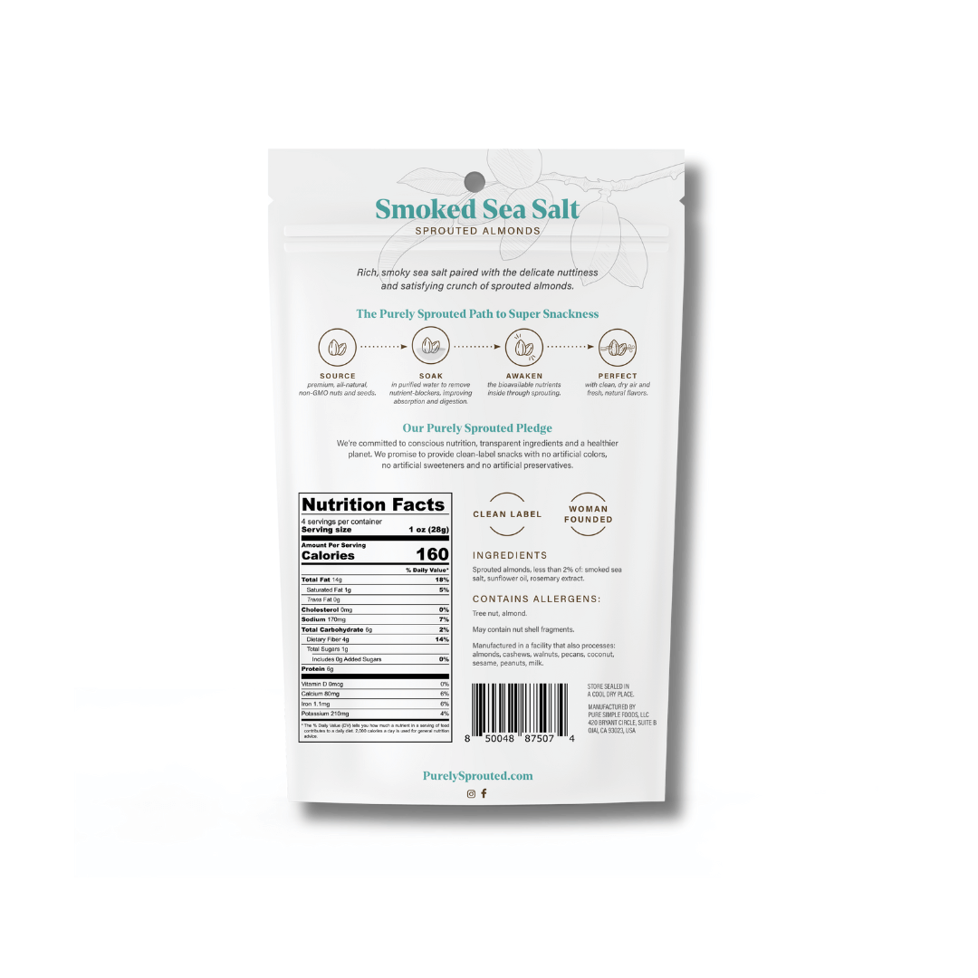 Purely Sprouted - Wholesale Nuts - Smoked Sea Salt Sprouted Almonds 4 oz bag1