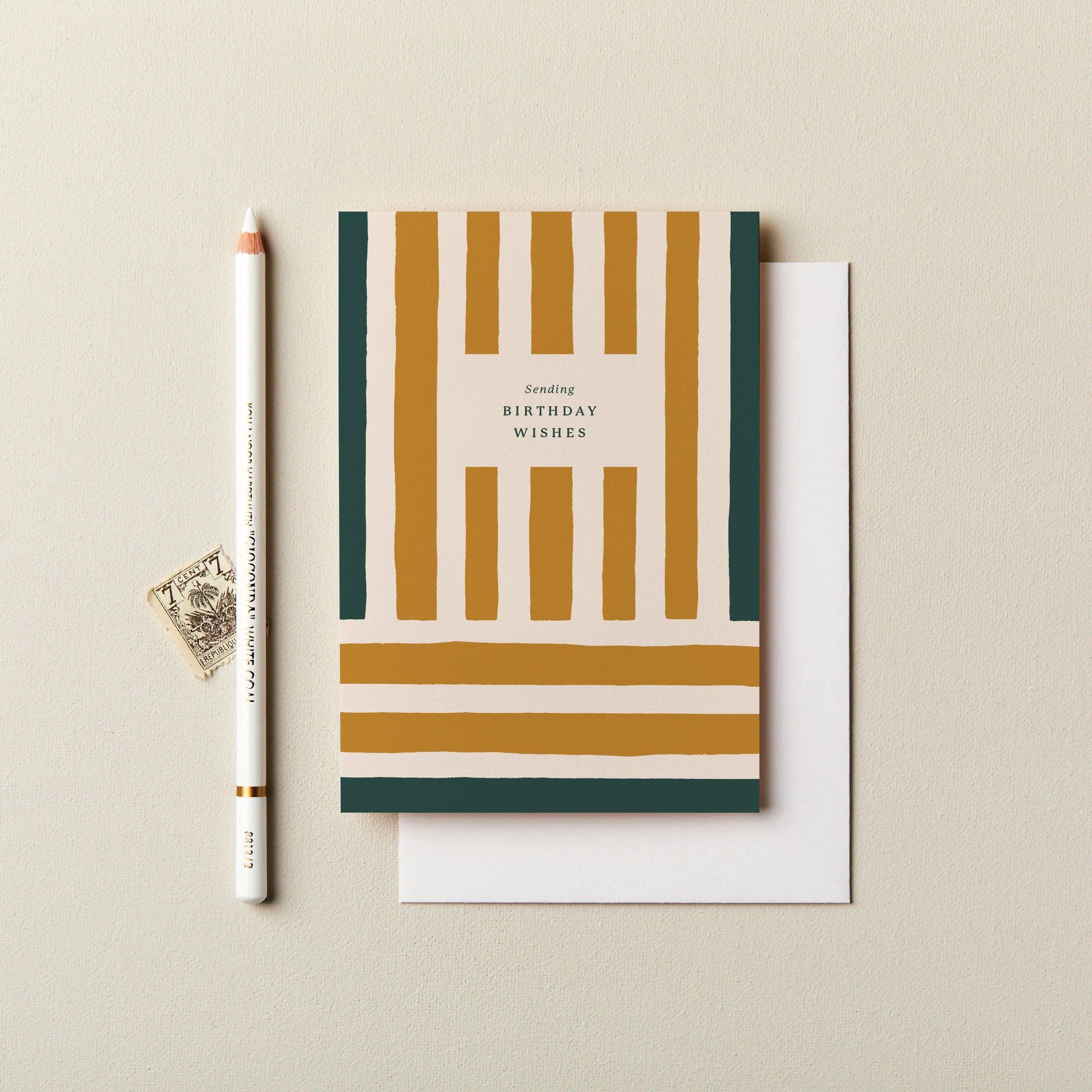 Ink & Bloom – wholesale Birthday card – Sending Birthday Wishes Stripes Card Yellow and Green