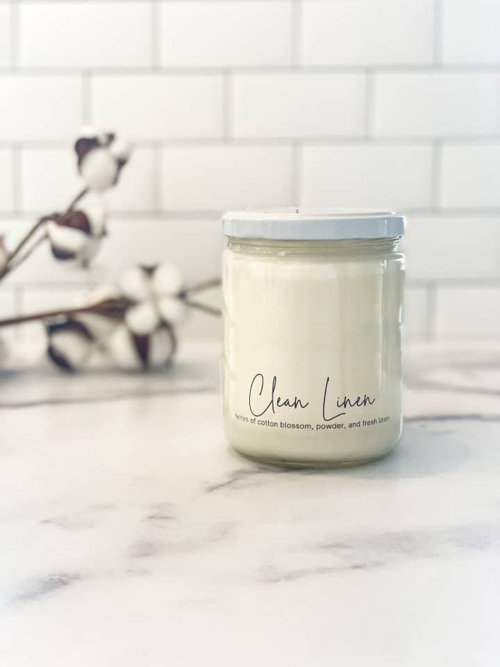 Ren Linneduftlys – Frisk Bomuld & Pudret – 100% Soja for engroshandel hos Hcubed Candles