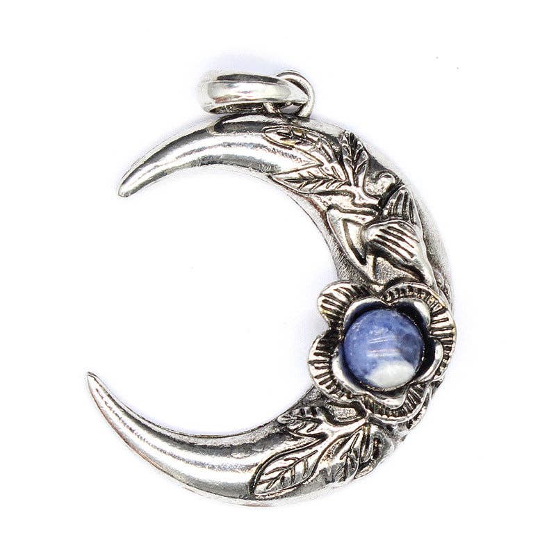 Mio Queena – wholesale Spiritual stone/crystal – Vintage Inlaid Stone Rose Moon Charm Pendant - CS/MS12