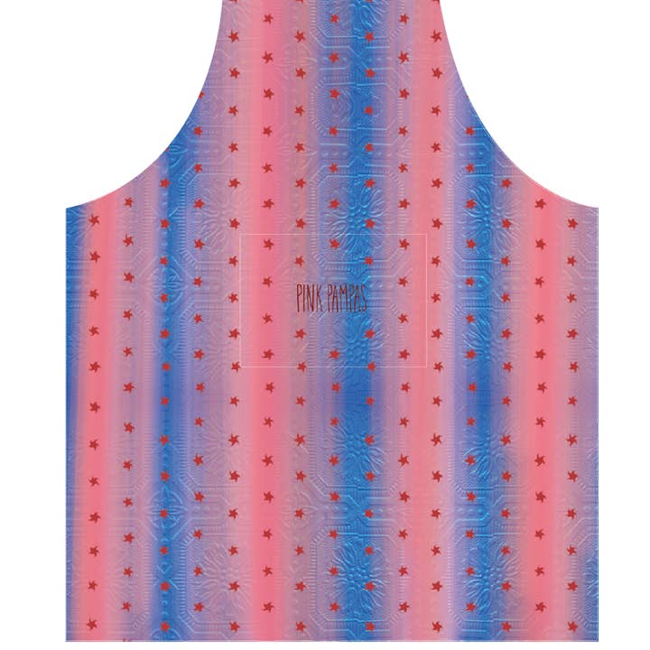 PINK PAMPAS - Venta al por mayor Delantales - DELANTAL DE COCINA CON ESTAMPADO AZUL «POLVO DE ESTRELLAS»