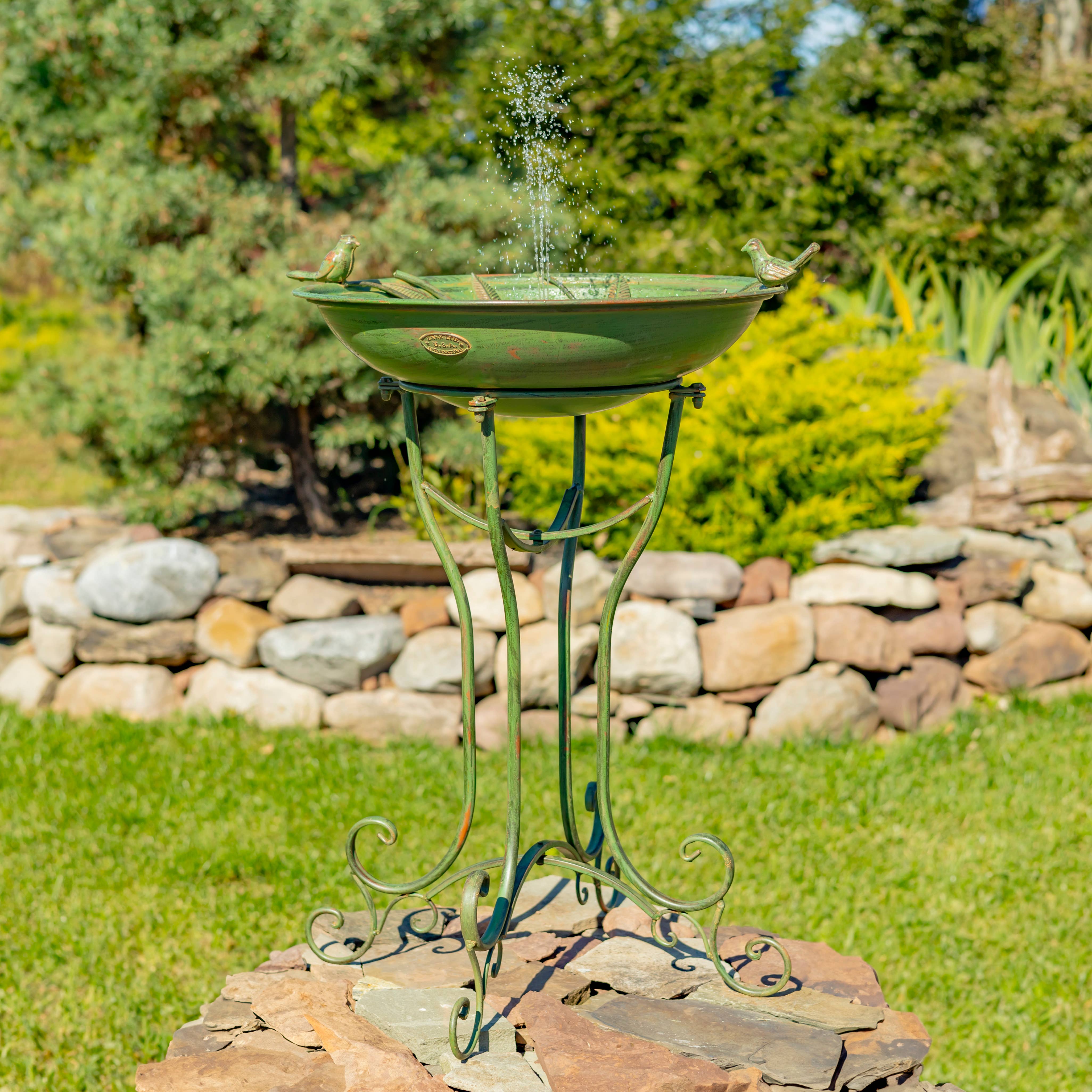 Zaer Ltd. International - Wholesale Bird Bath - "Two Birds" Iron Birdbath - 3 Color Options24