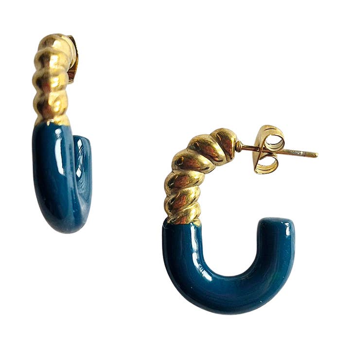 18K Gold Plated Hoop Earring Teal EV8 for wholesale by ZODA