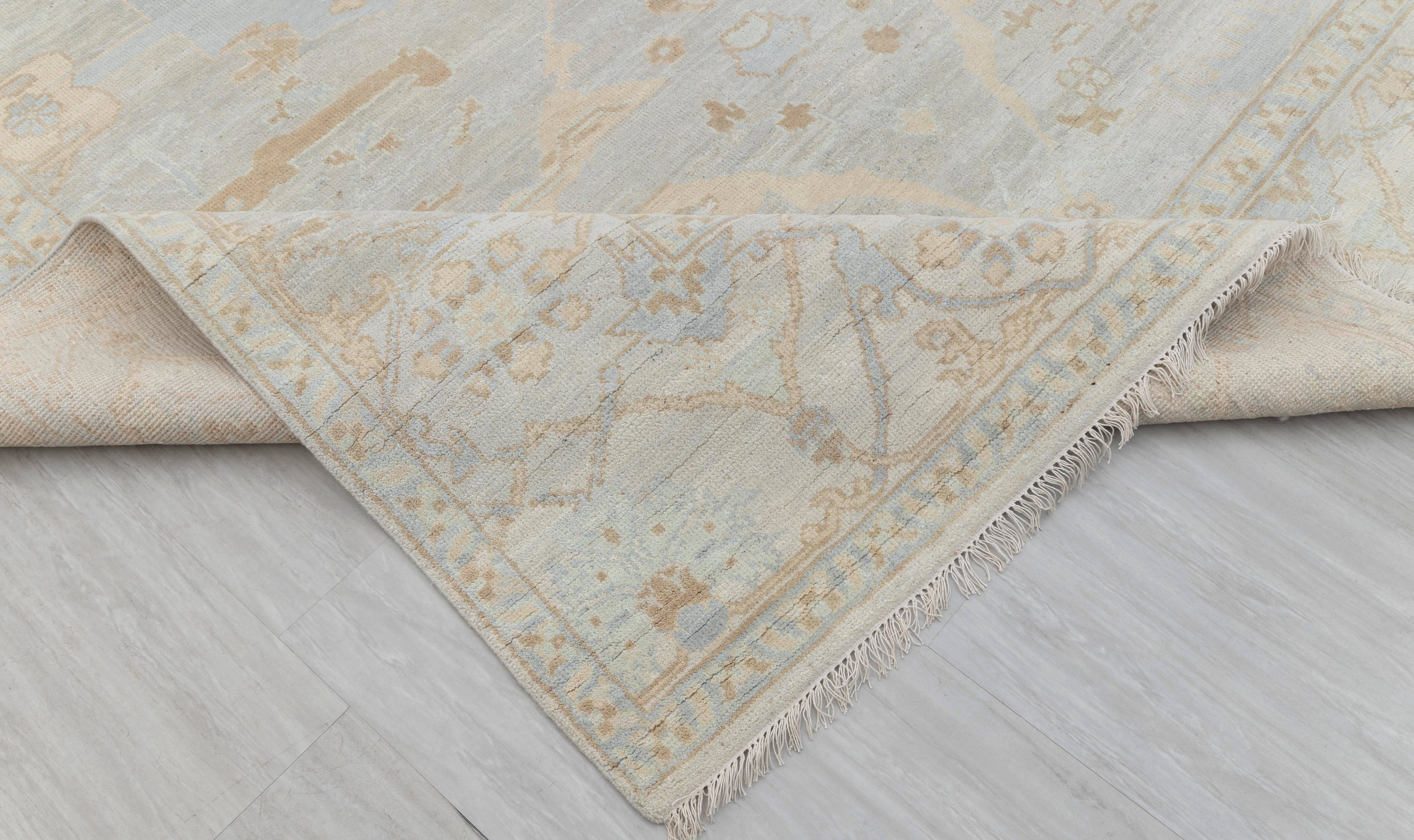 Aesthetic Homes LLC - Wholesale Area Rug - Silver Grey Blue Modern Oushak Rug – Hand Knotted Wool 17003