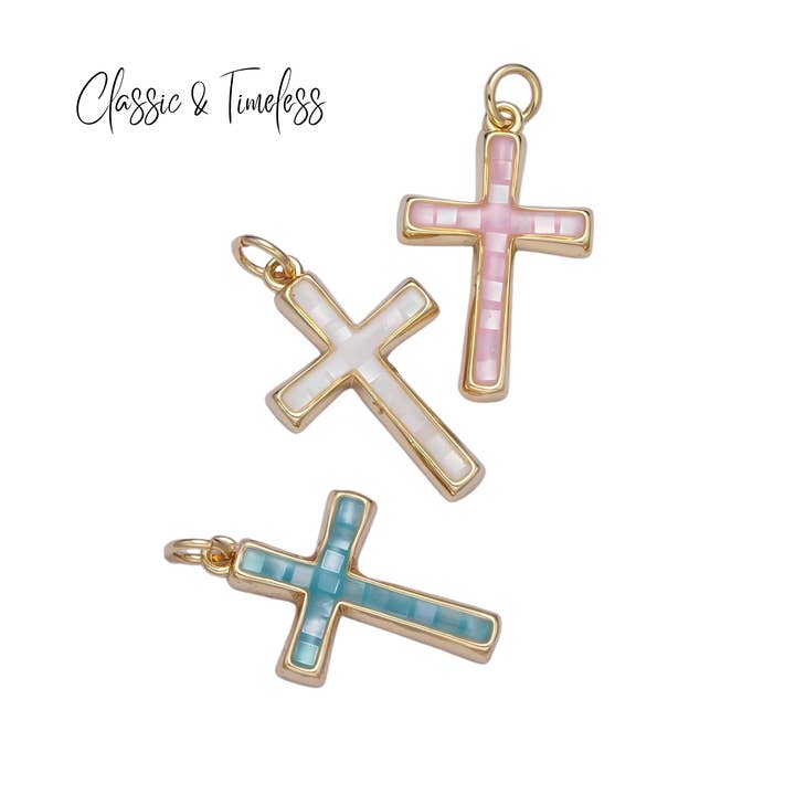Deep South Originals, LLC - Wholesale Individual Charm/Pendant - Mother of Pearl Cross Charm ~ Deep South Originals