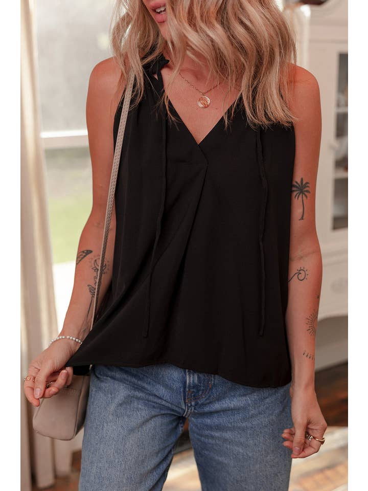 Sort Solid Slips V-hals Sommer Tanktop for engroshandel på Faire