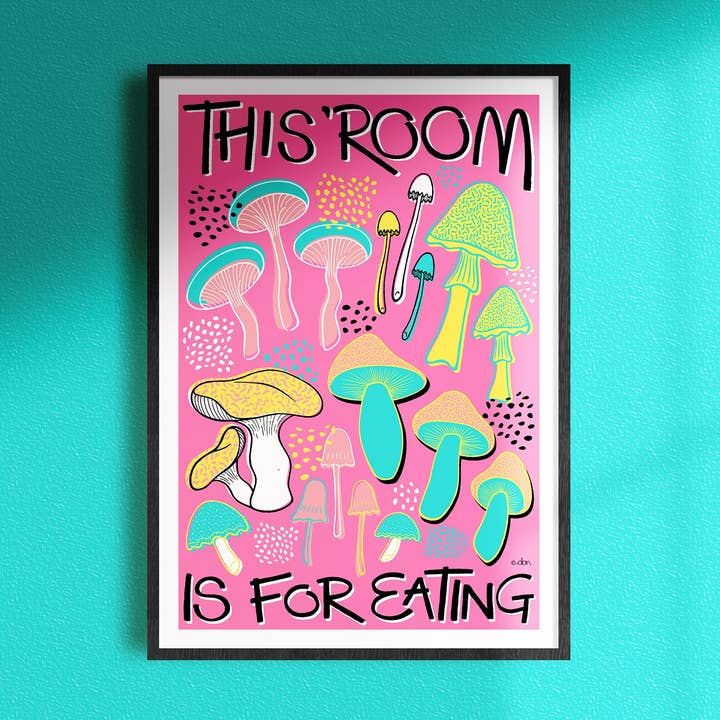 Mushroom Kitchen Art Print Pink for wholesale by Don Design