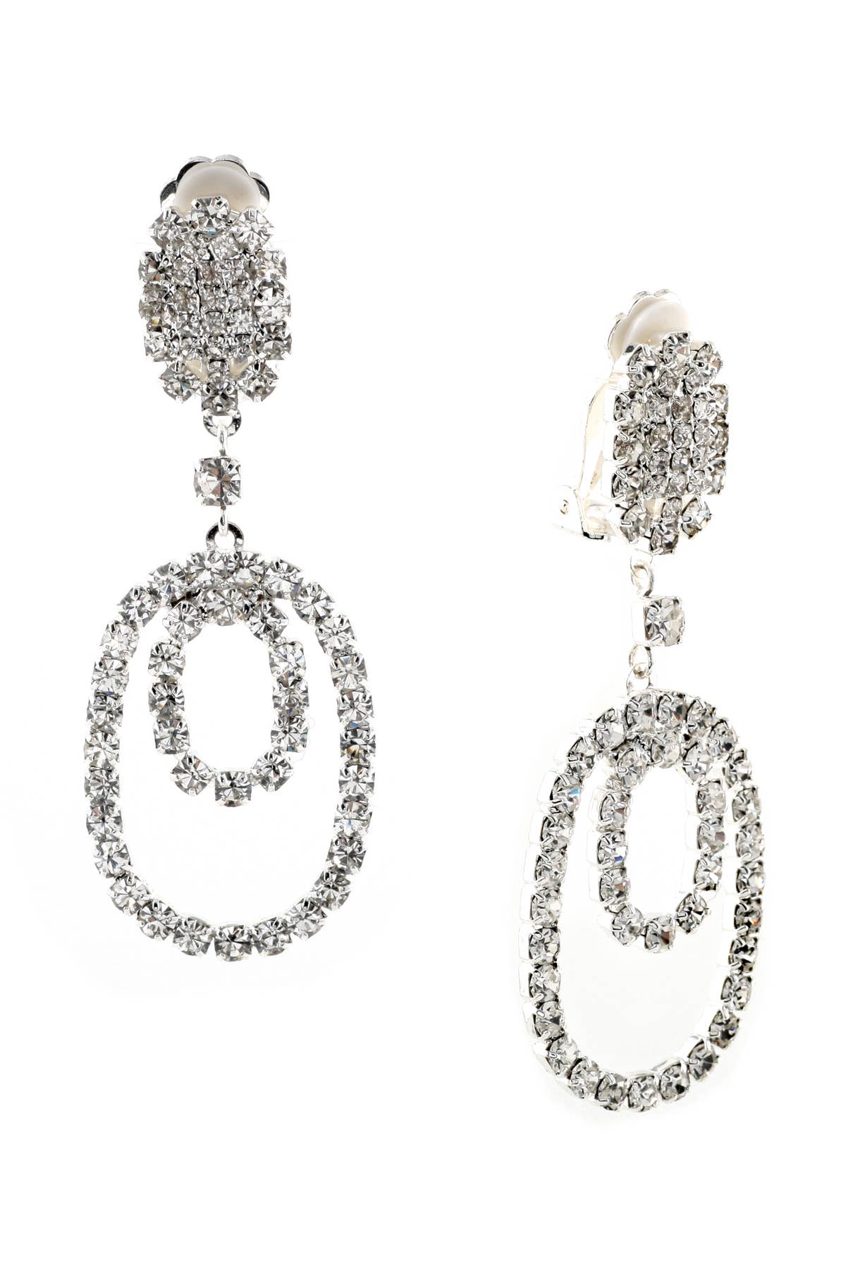 Cool Crystals - Wholesale Dangle Earrings - Silver Crystal Rhinestone Double Oval Dangle Earrings0