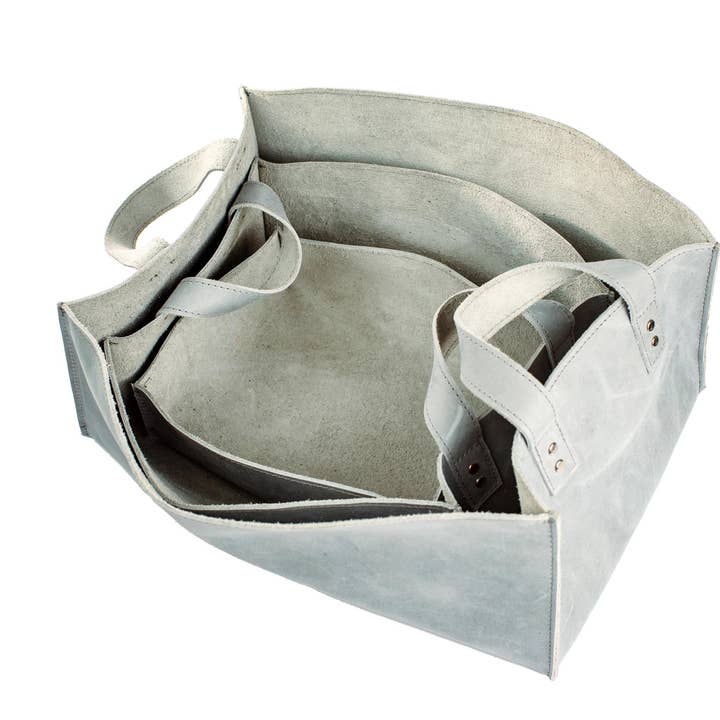 Leather Storage Bins in Glacial Gray for wholesale by SutiSana