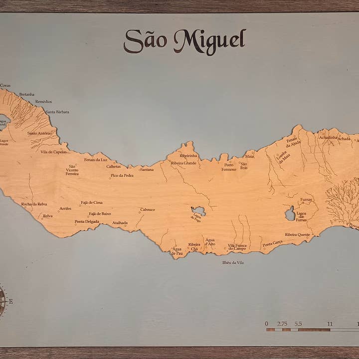 Sao Miguel, Portugal Träkarta för wholesale av Meridian Maps