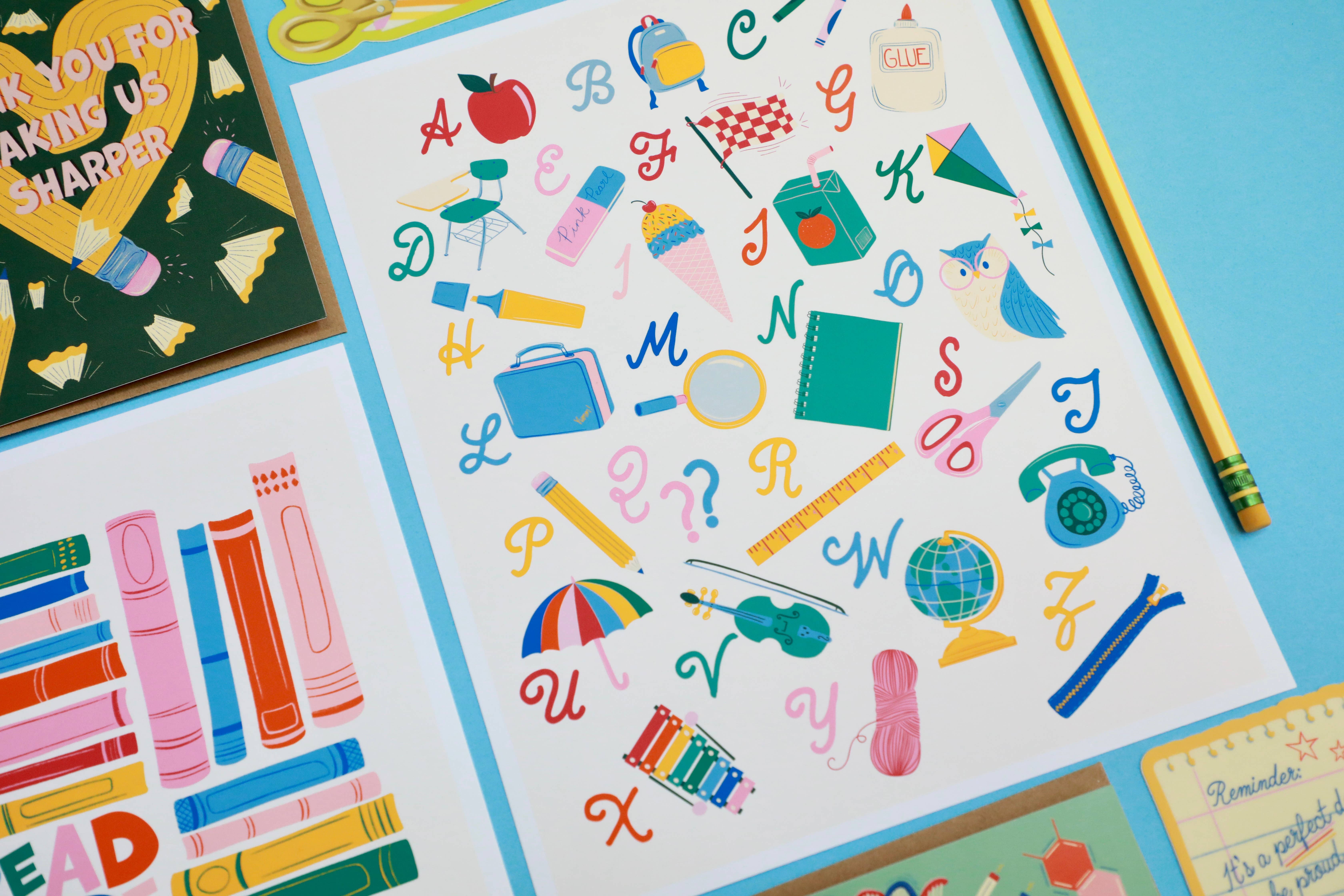 DorothyDear - Wholesale Art Print - School Supplies Alphabet Wall Art Print1